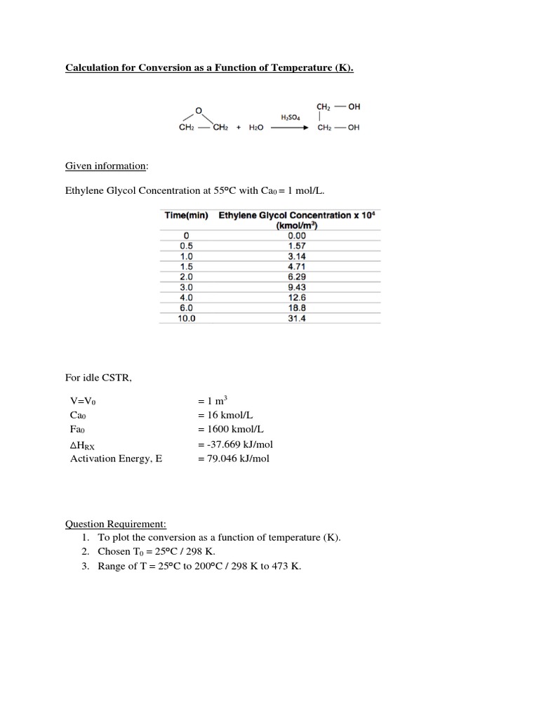 Conversion vs Temperature for CSTR | PDF | Mole (Unit) | Chemical ...