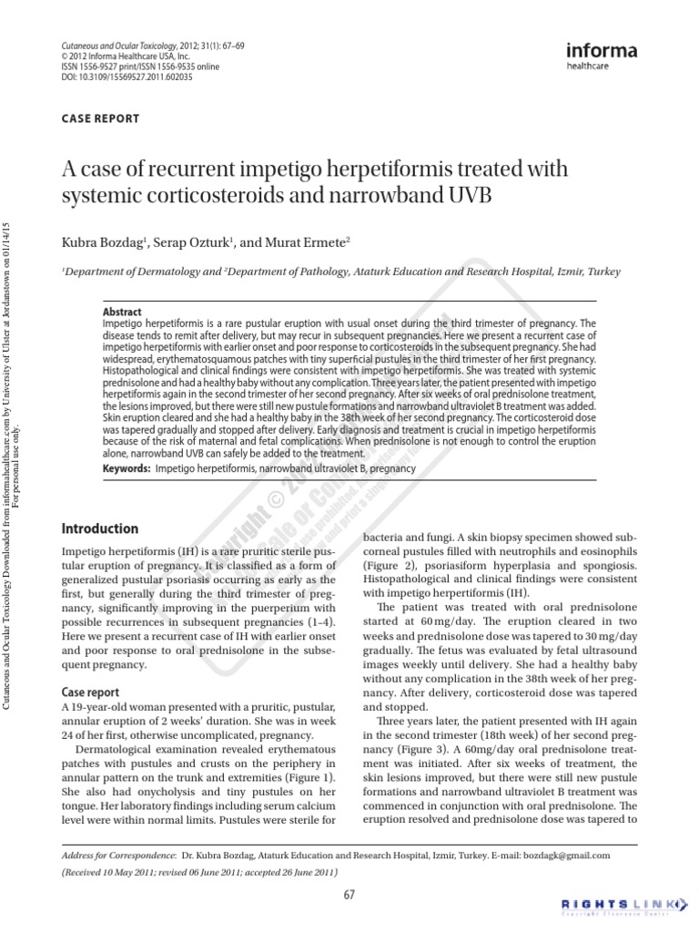 Impetigo Herpetiforme Tto Corticooides Y Uvb Cutaneous - 