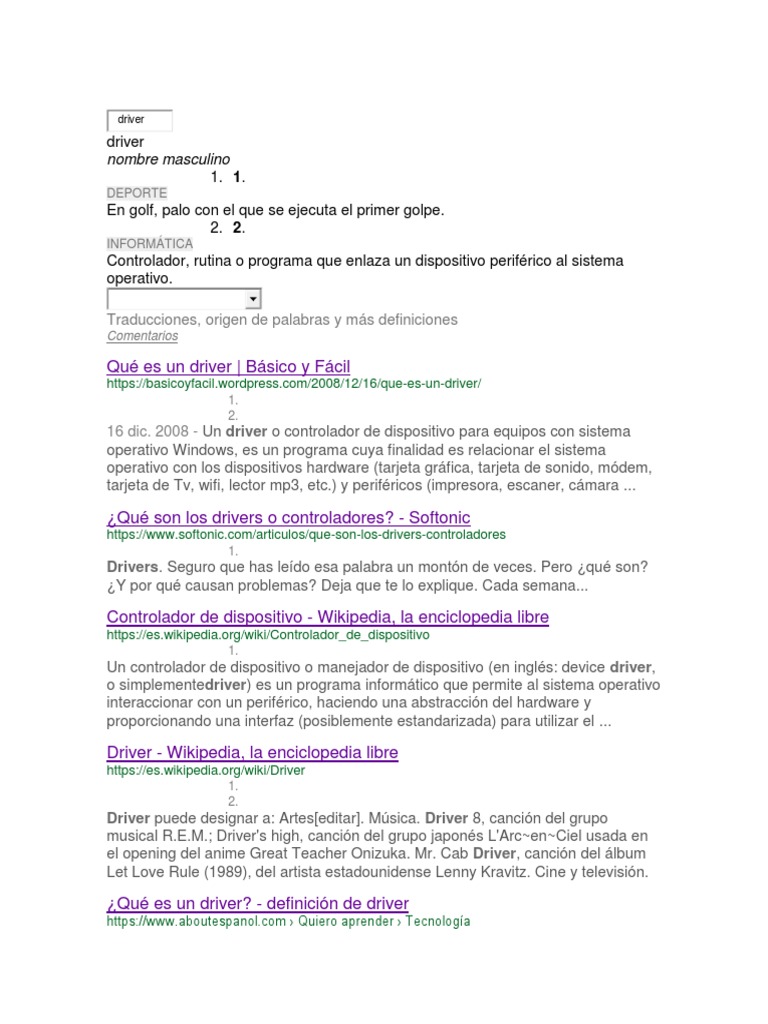 Driver 1 1 En Golf Palo Con El Que Se Ejecuta El Primer Golpe 2 2 Controlador Rutina O Programa Que Enlaza Un Dispositivo Periferico Al Sistema Operativo Controlador De Dispositivo Periferico