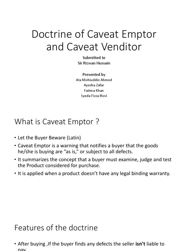 Caveat Emptor vs. Caveat Venditor Explained | PDF | Contract Law | Law ...