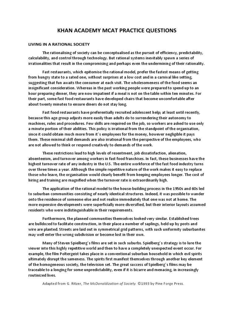 Khan Academy MCAT Practice Questions PDF Optimism Happiness