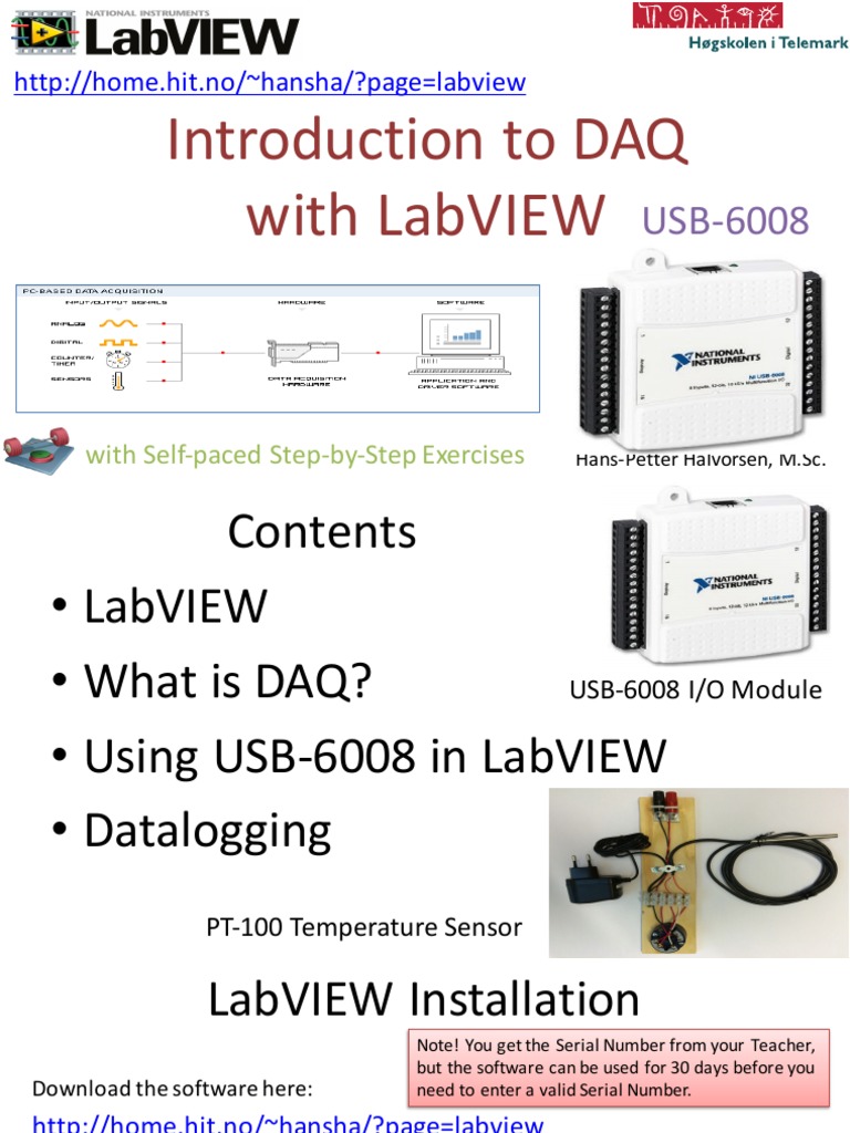 Introduction To DAQ With LabVIEW and USB6008 Overview PDF Data