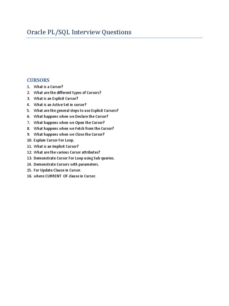 Oracle PL - SQL Interview Questions | PDF