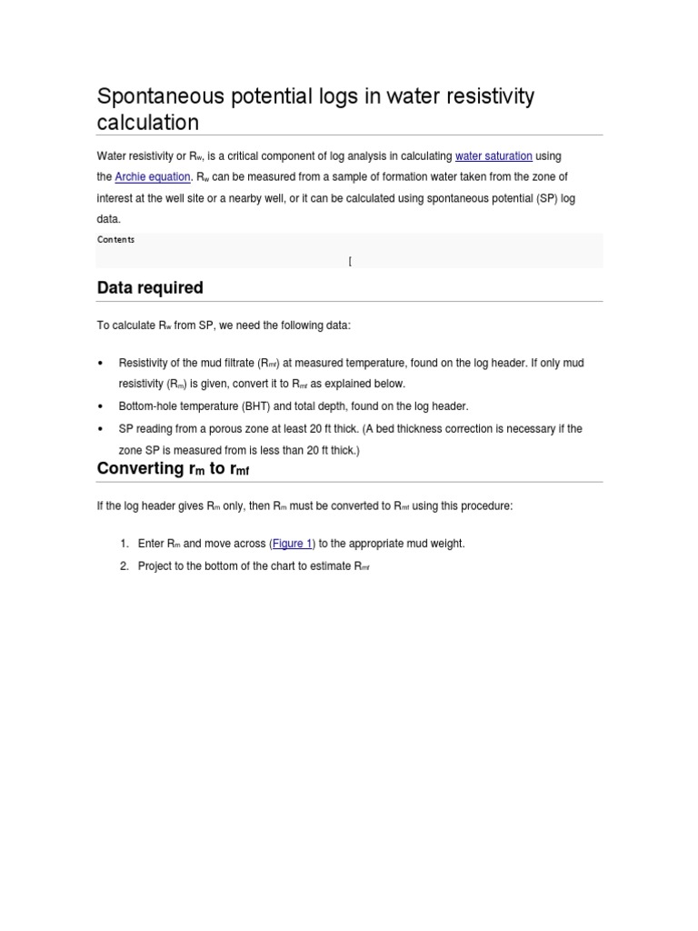 Spontaneous Potential Logs in Water Resistivity Calculation PDF
