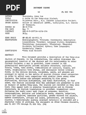 Guide To The Teng Xian Dialect Tone Linguistics Syllable - 