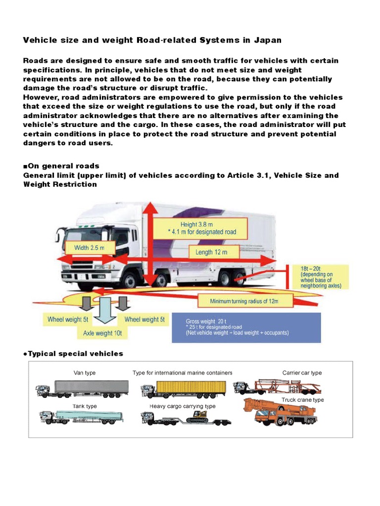 Vehicle Weight Limits in Japan | PDF | Traffic | Vehicles