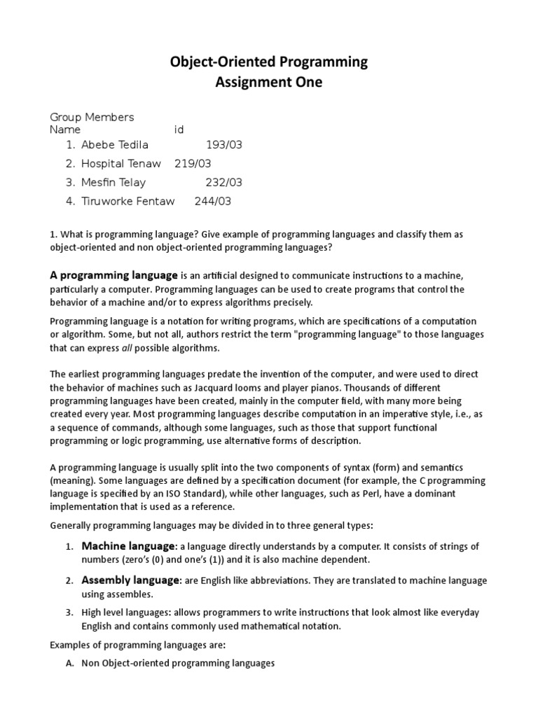 Object-Oriented Programming Assignment One | PDF | Object Oriented ...