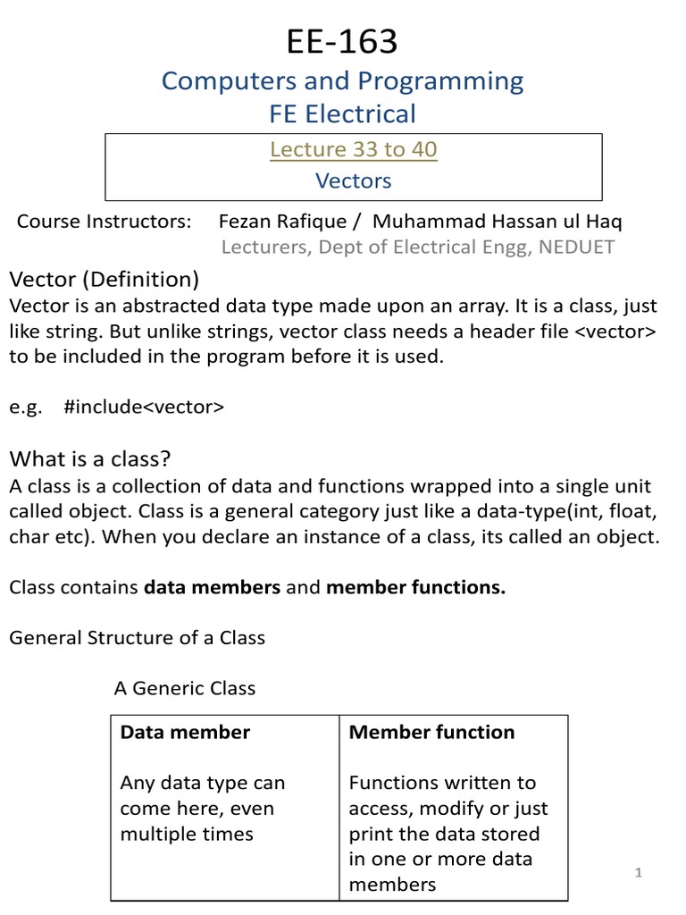 Lesson 11 Vectors | PDF | Array Data Structure | Data Type