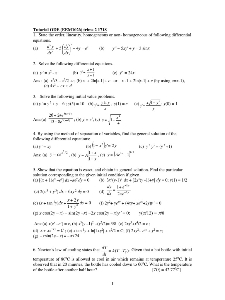 Tutorial Ode 1718 Trims 2 Pdf Ordinary Differential Equation Rates
