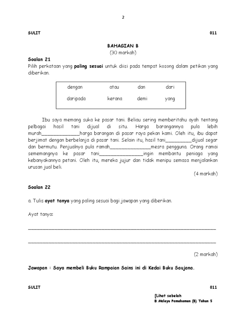 Bm Pemahaman Oti 1 Bahagaian B Thn 5 Pdf
