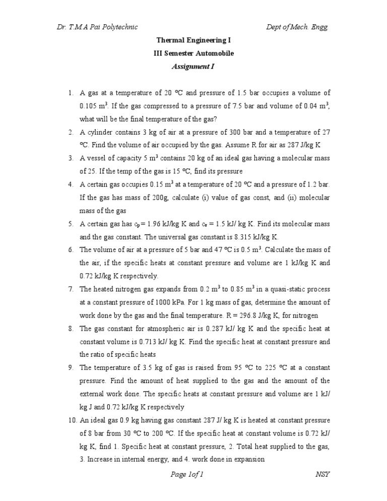 Thermal Engineering Gas Calculations | PDF | Heat Capacity | Gases