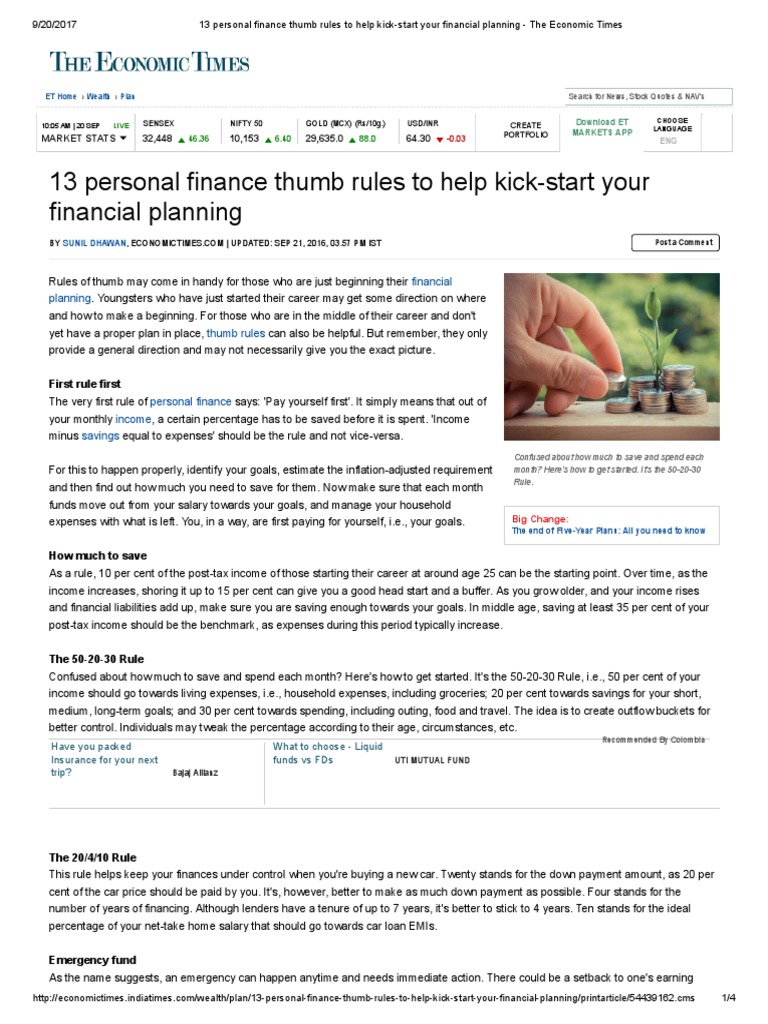 13 Personal Finance Thumb Rules To Help KickStart Your Financial