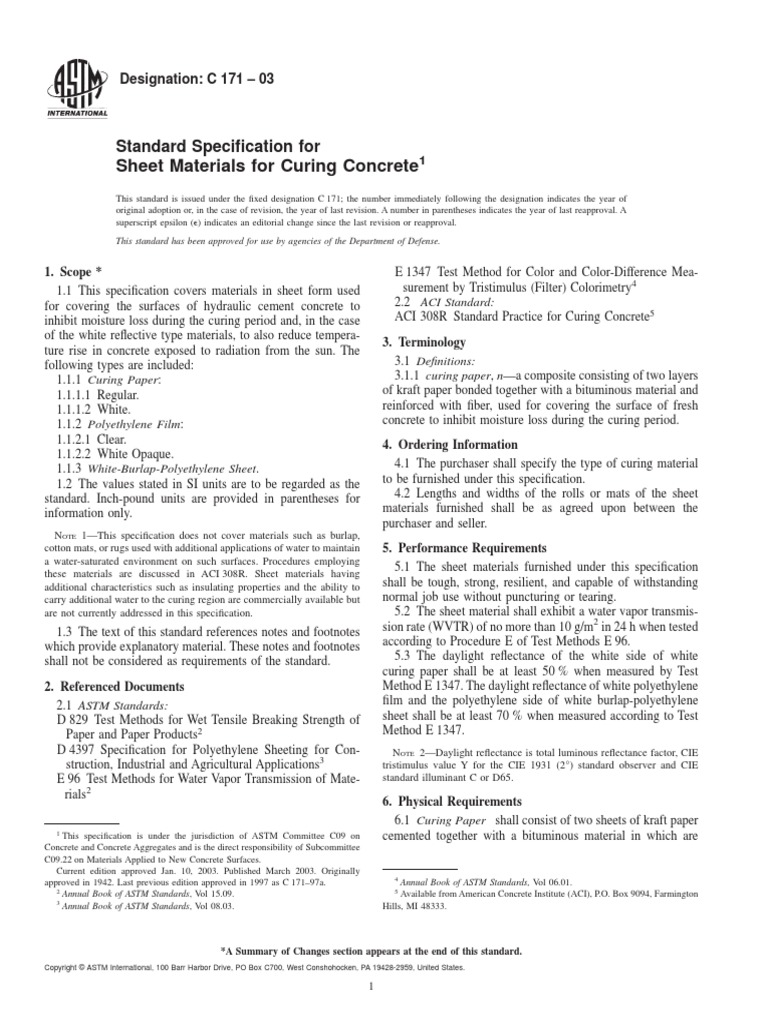 Curing Sheet ACIC171 PDF Concrete Specification (Technical Standard)