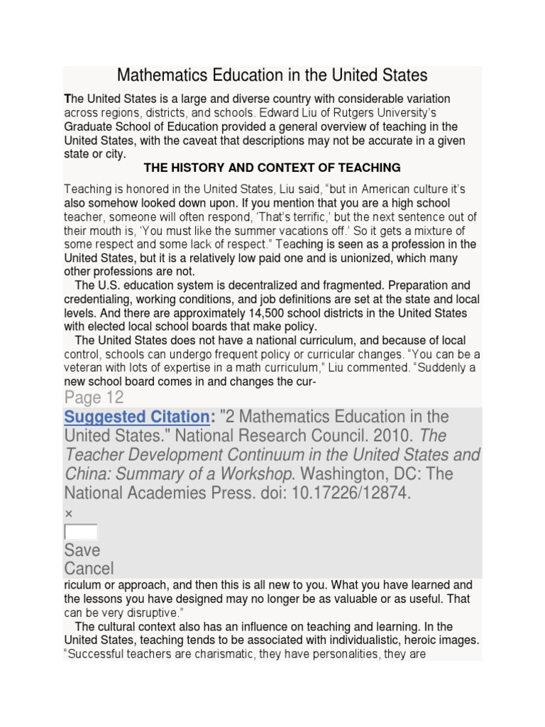 Mathematics Education in The United States | PDF | Teacher Education ...