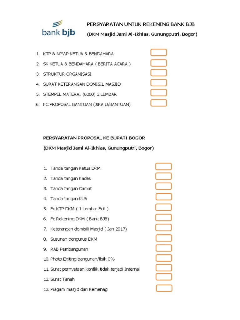 Persyaratan Untuk Rekening Bank Bjb