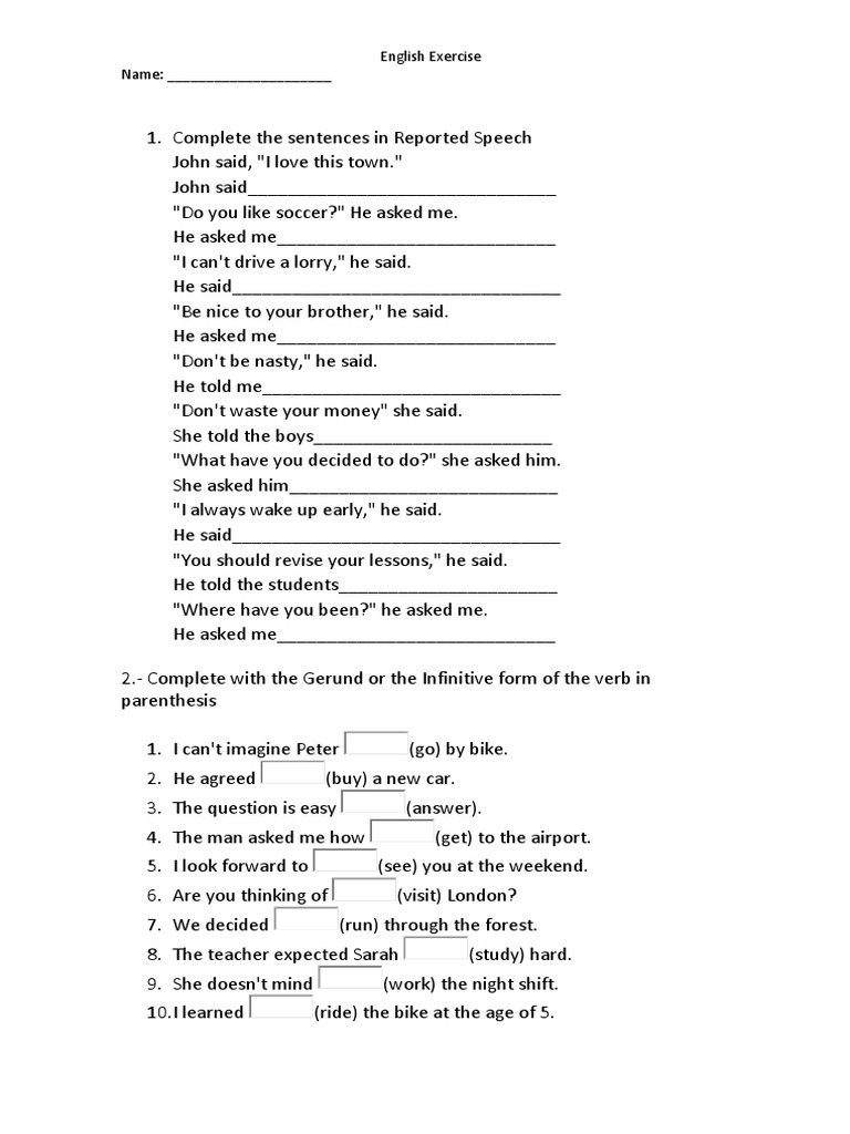 Reported Speech and Verb Forms Exercise | PDF
