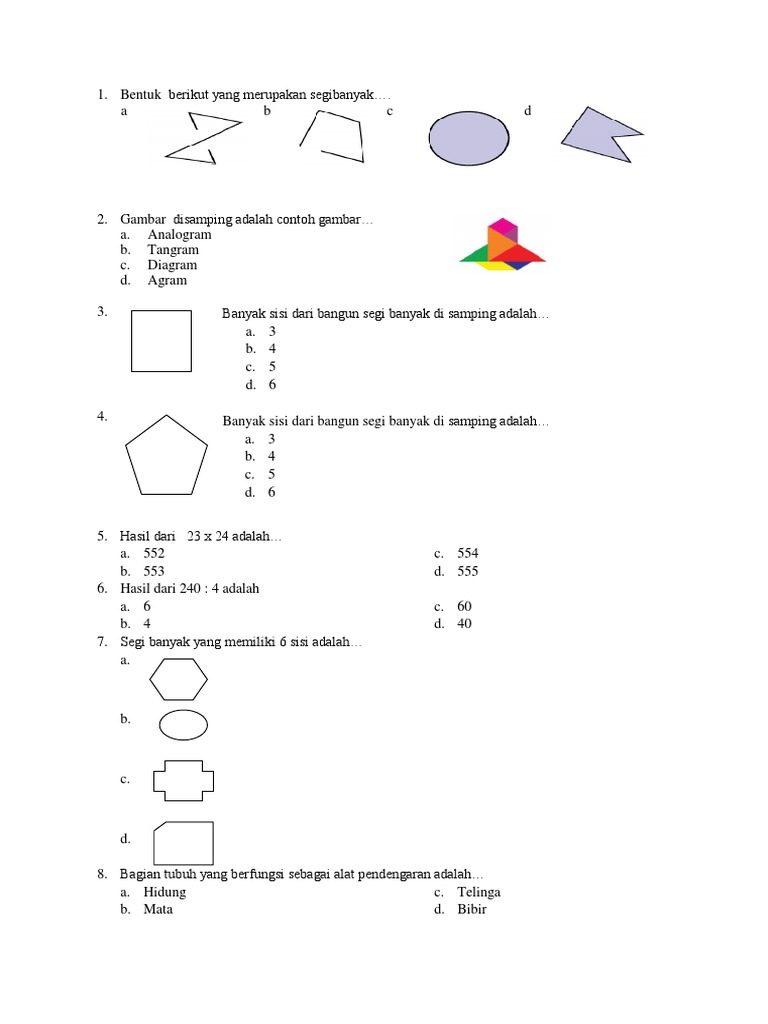 Contoh Soal Segi Banyak Kelas 4 Sd Contoh Soal Terbaru