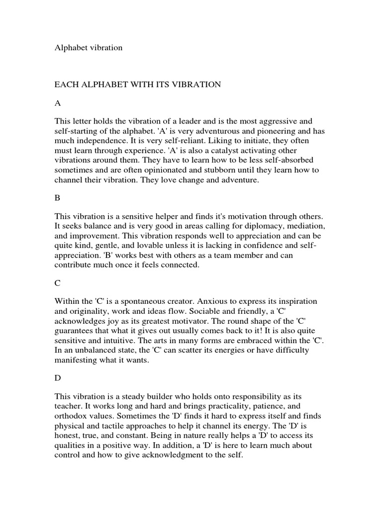 Vibrational Qualities of Each Letter | PDF | Intuition | Thought