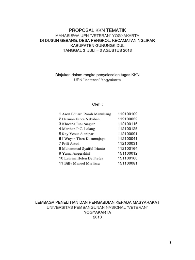 Proposal KKN Tematik UPN Yogyakarta | PDF