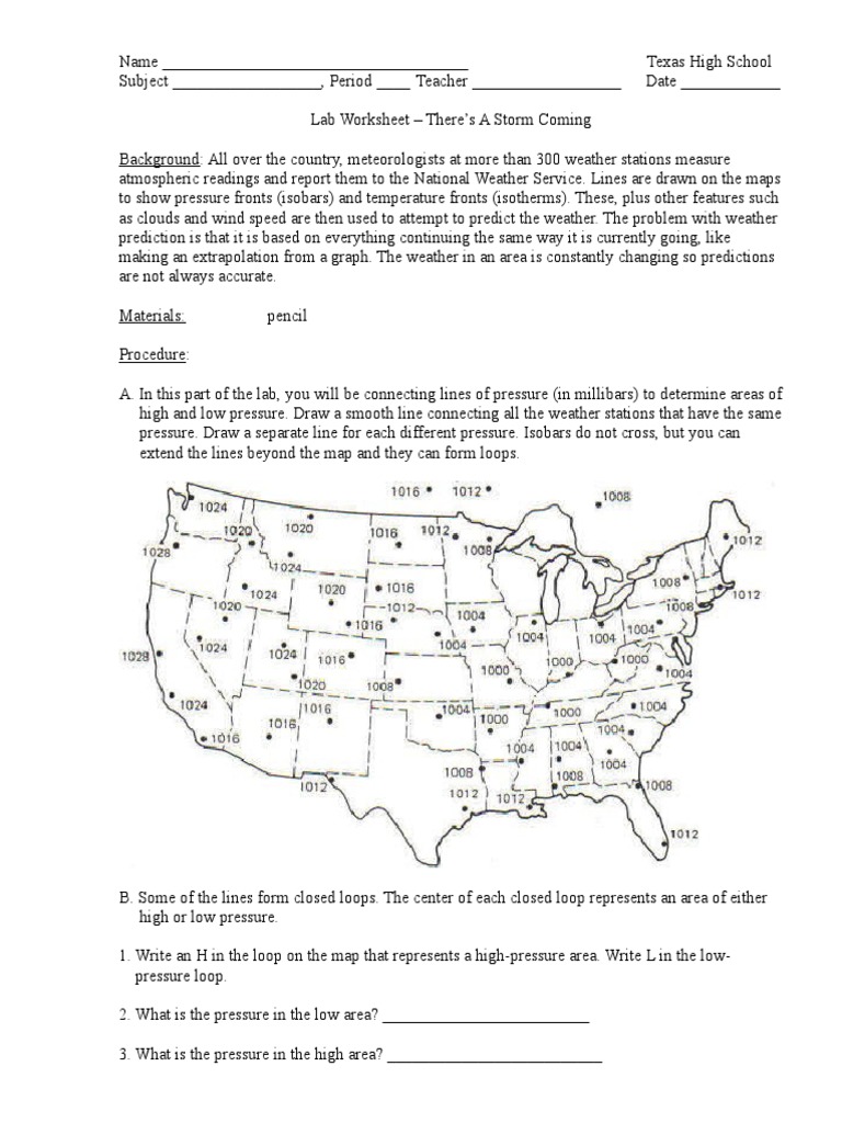 Lab Worksheet There S A Storm Coming Cloud Contour Line