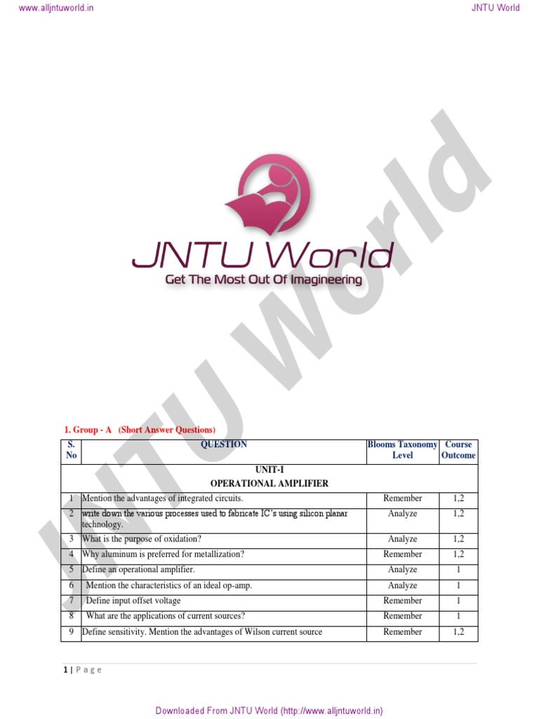 Linear and Digital Integrated Circuits Question Bank PDF