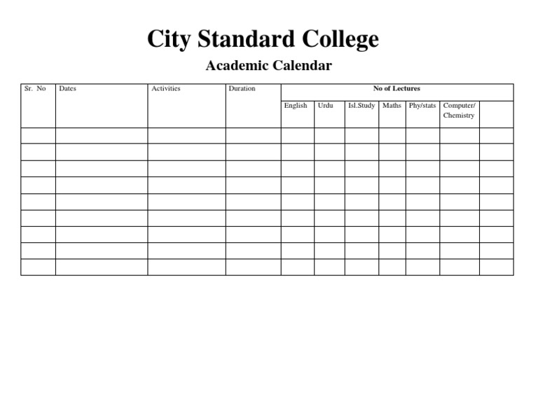 City Standard College Academic Calendar PDF