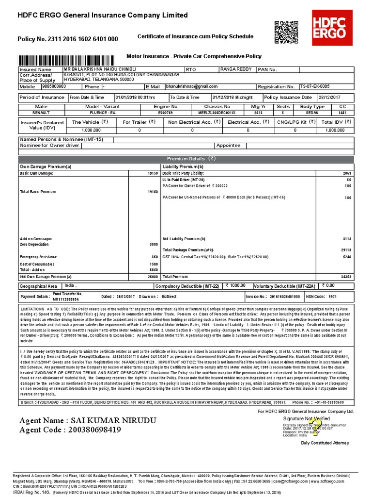 Sample Statement For Insurance Car | PDF | Vehicle Insurance | Deductible