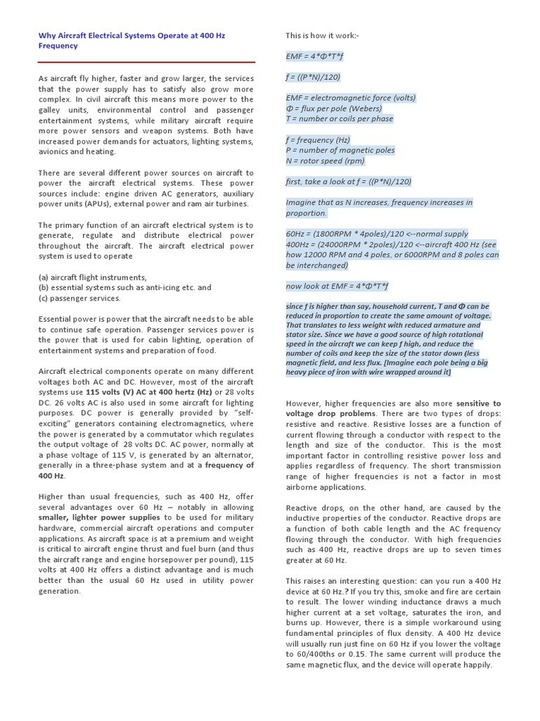Advantages of 400 Hz in Aircraft Power | PDF | Alternating Current ...