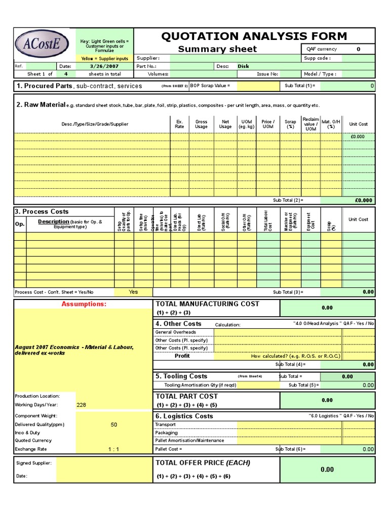 Quotation Analysis Form Overview | PDF | Logistics | Production And ...