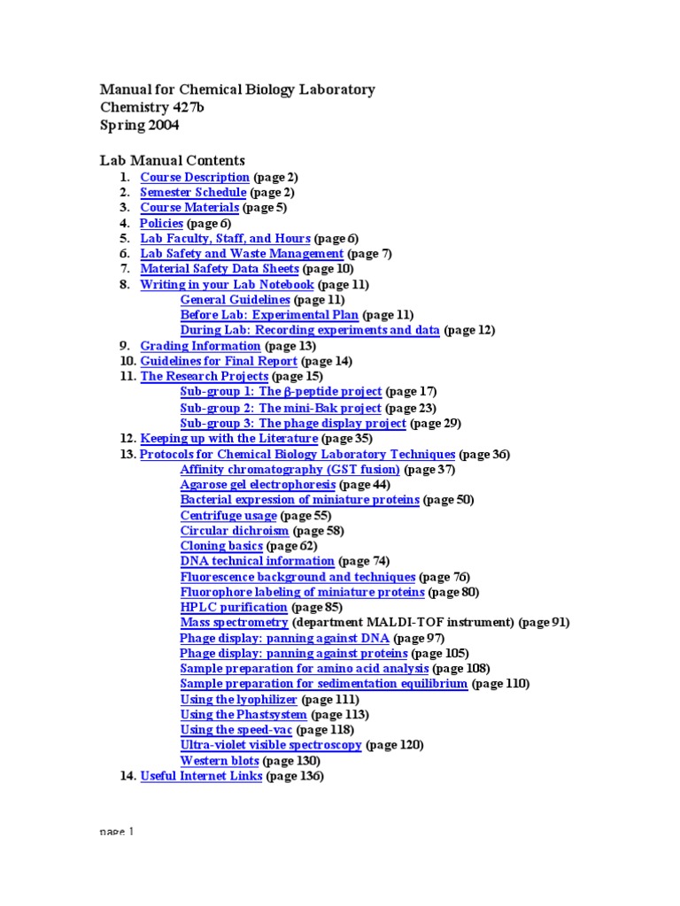Manual For Chemical Biology Laboratory PDF Alpha Helix Protein