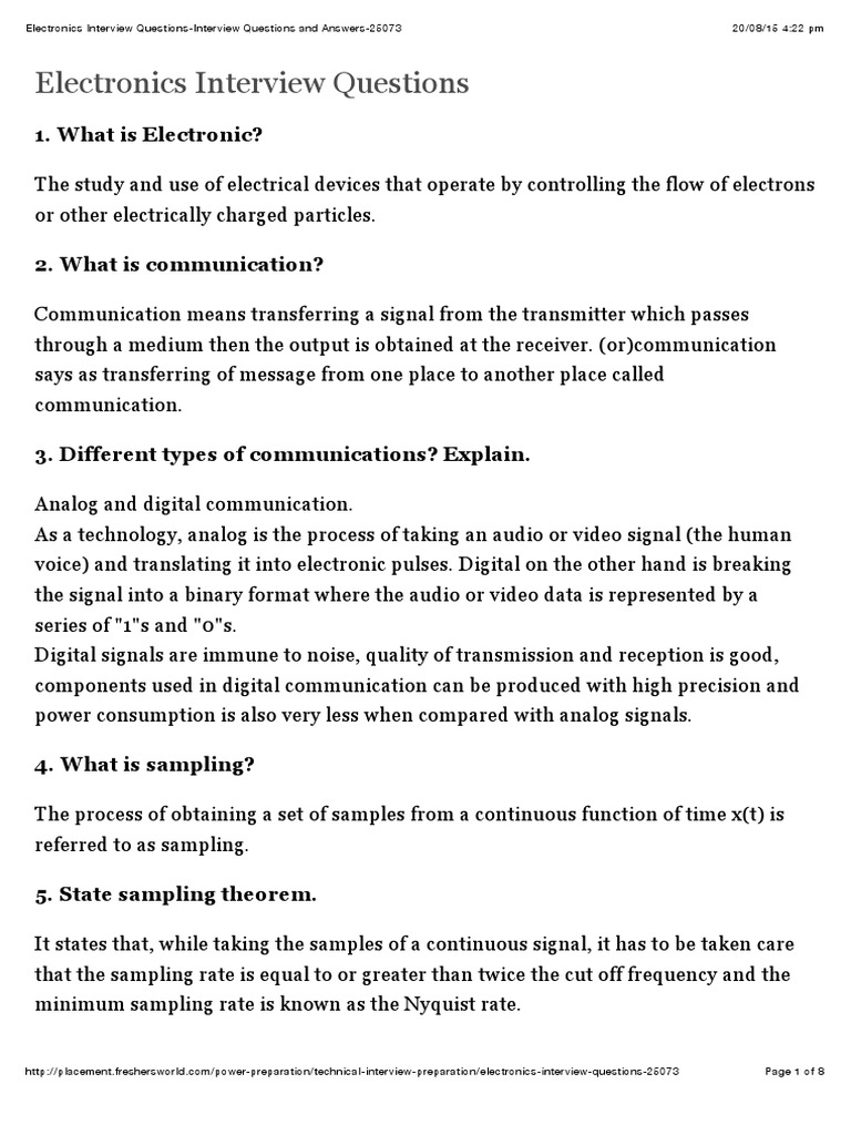 Electronics Interview Questions Pdf