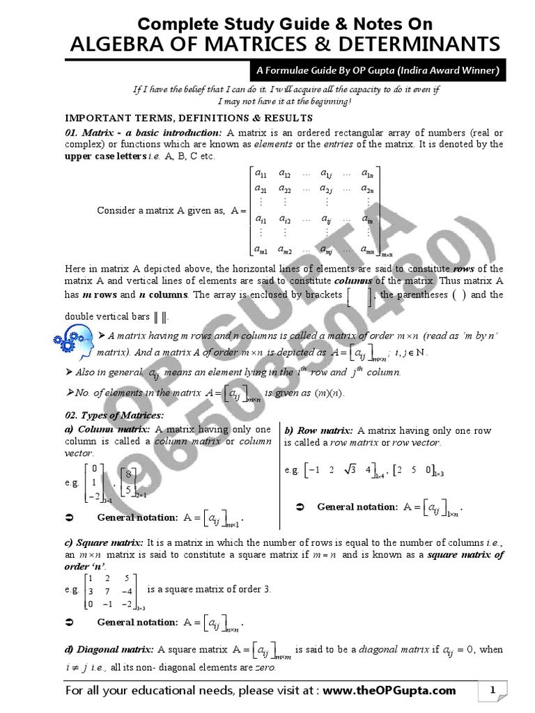 03 Matrices-Determinants PDF | PDF | Matrix (Mathematics) | Determinant