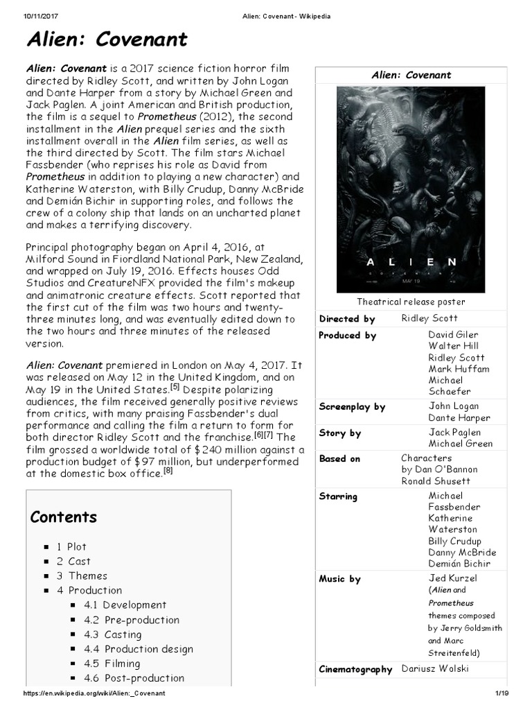 Alien - Covenant - Wikipedia | PDF | Cinema | Leisure