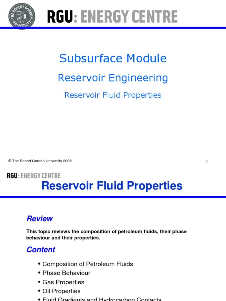 Reservoir Fluid Properties PDF Petroleum Reservoir Petroleum