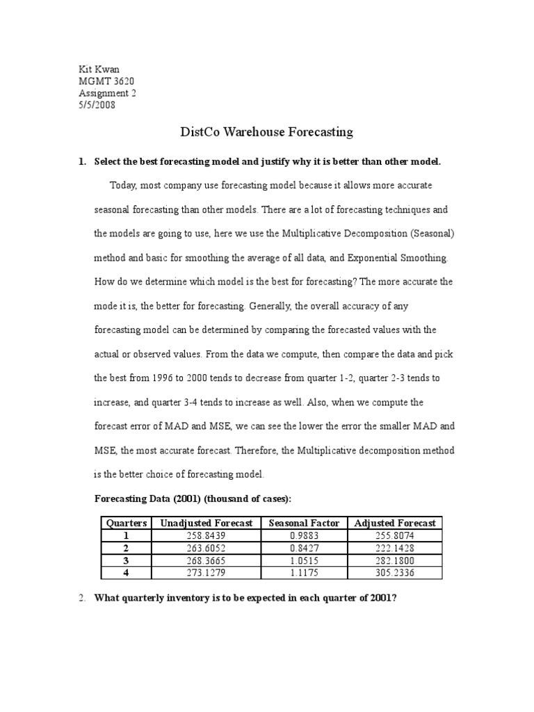 DistCo Warehouse Forecasting | PDF | Seasonality | Forecasting