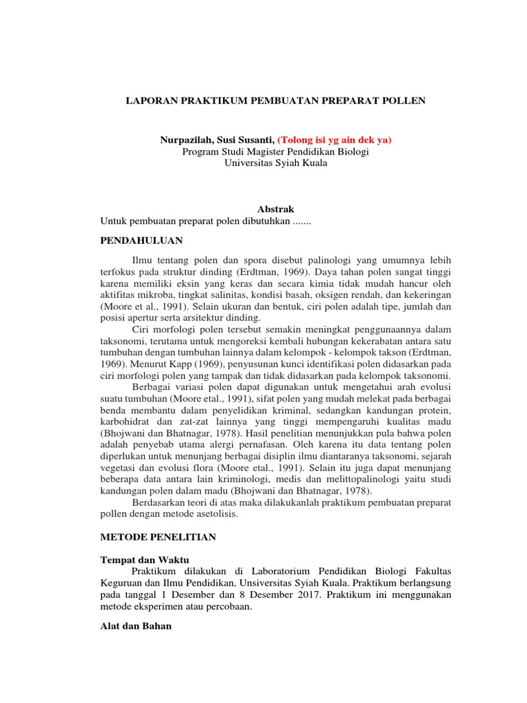 Laporan Praktikum Pembuatan Preparat Pollen | PDF