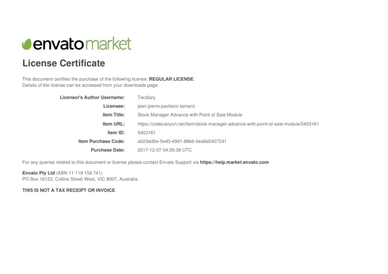 Stock Manager Advance License Certificate | PDF