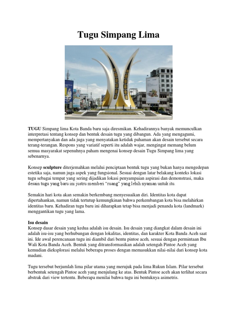 Desain Tugu Simpang Lima Banda Aceh | PDF