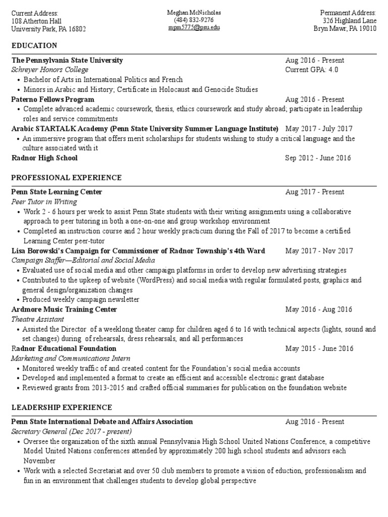 Meghan McNicholas: Academic & Leadership Profile | PDF | Pennsylvania ...