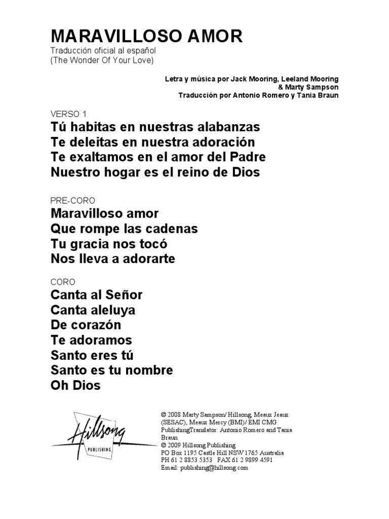 THE WONDER OF YOUR LOVE Spanish Official Translation PDF