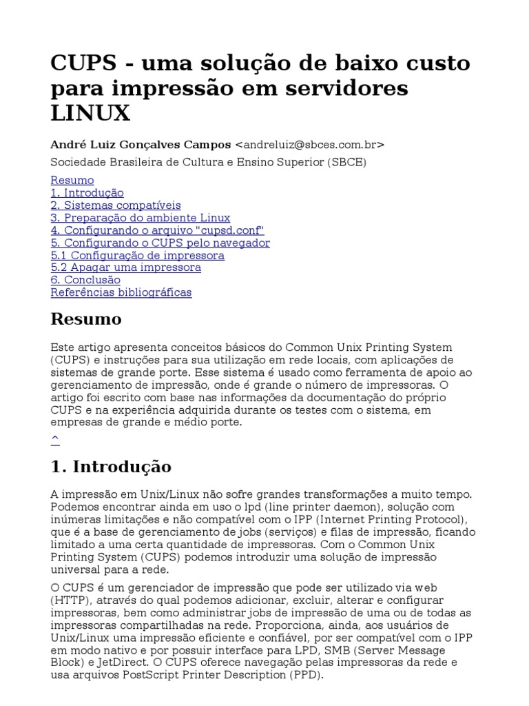 CUPS: Impressão Eficiente em Linux | PDF | Distribuição Linux | Linux