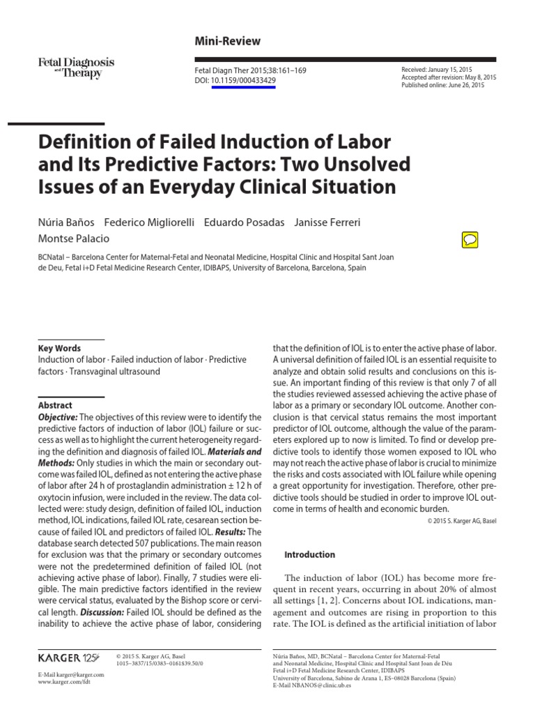 Definition of Failed Induction of Labor and Its Predictive Factors Two