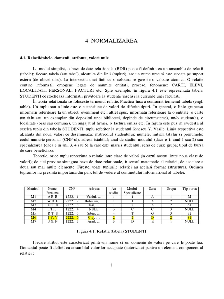 Curs - 4 Normalizarea PDF | PDF