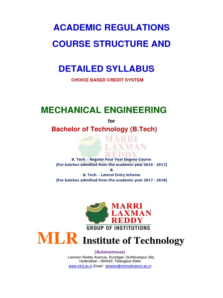 MLRIT B.Tech Academic Regulations | PDF | University And College ...
