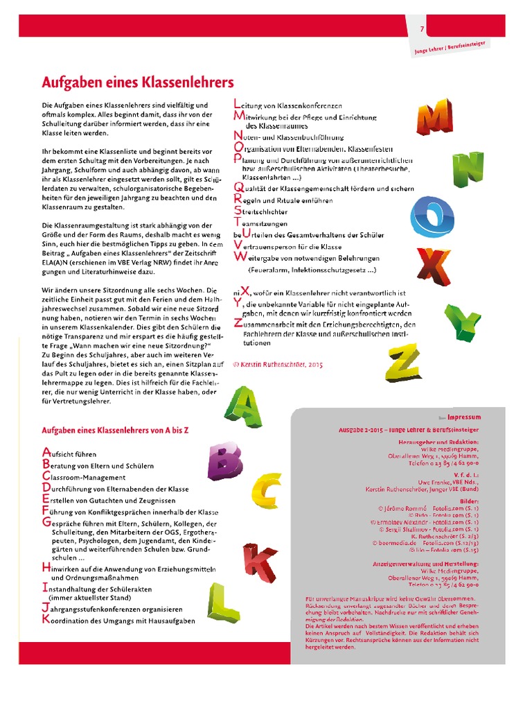 Aufgaben Eines Klassenlehrers