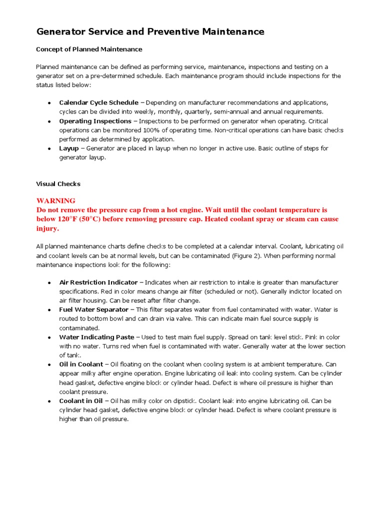 Generator Service & Maintenance Guide | PDF | Coolant | Oil
