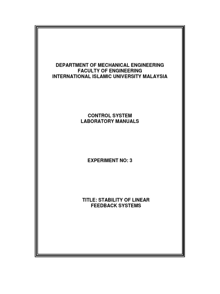 Lab 3 Stability of Linear Feedback Systems PDF Control Theory