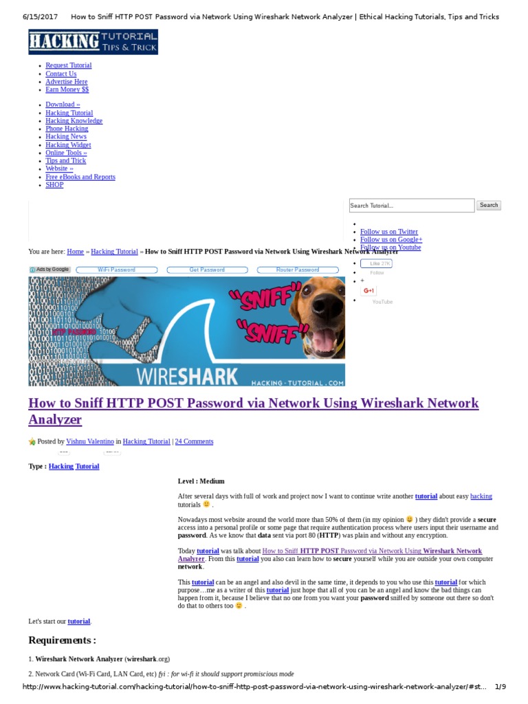 How To Sniff HTTP POST Password Via Network Using Wireshark Network Analyzer Ethical Hacking