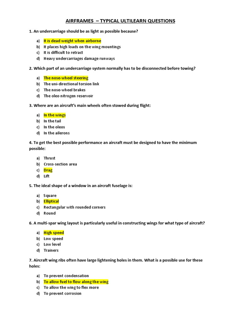 Typical Exam Questions | PDF | Aircraft | Landing Gear