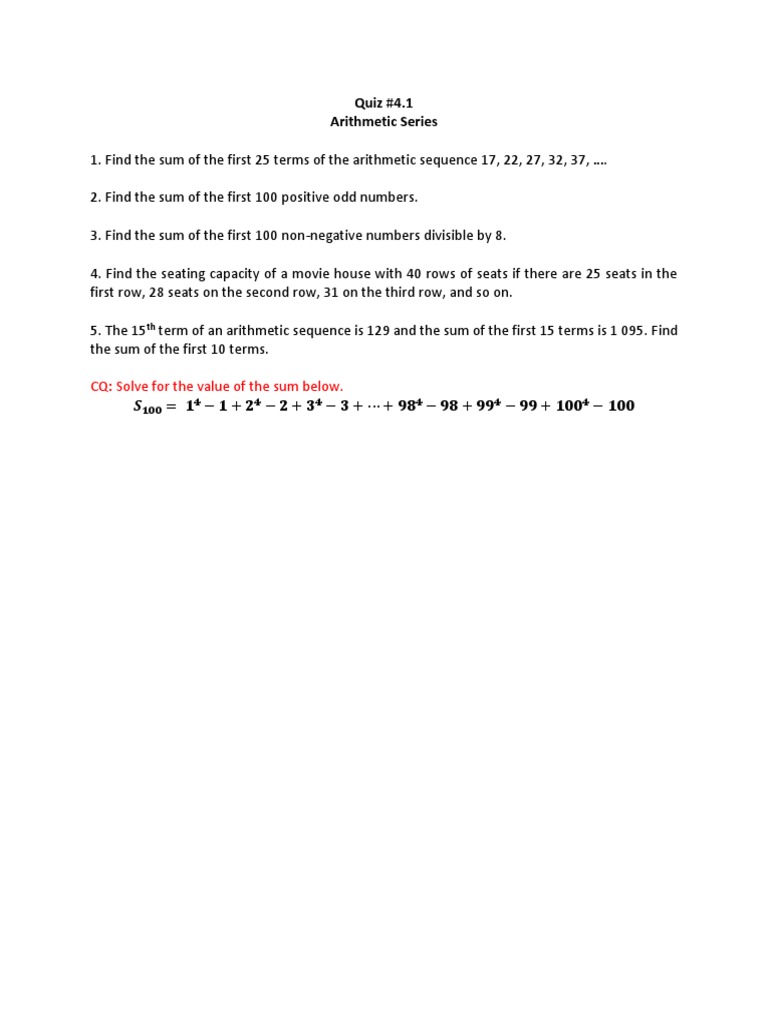 Arithmetic Series Quiz Solutions | PDF